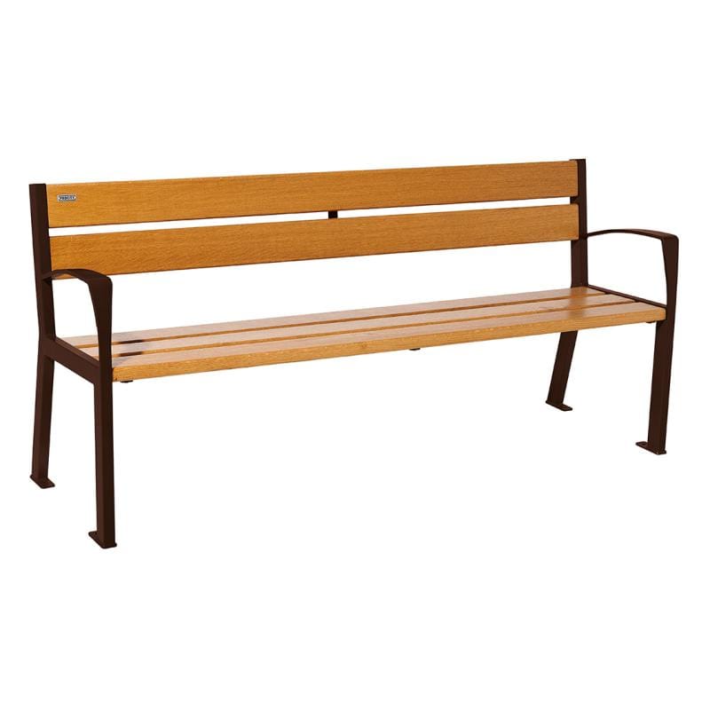 Cityscape Direct Silaos Seat (Steel and Wood) - 1800mm wide Armrests / 5 Slats (Light Oak) / Brown (RAL 8017)