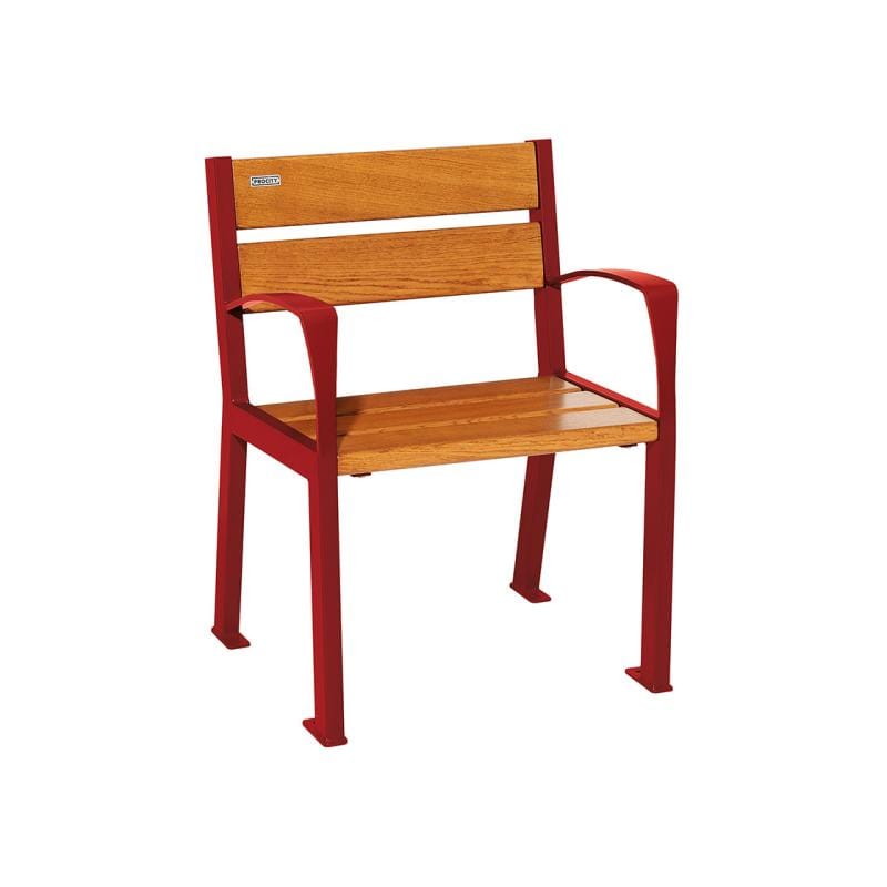 Cityscape Direct Silaos Chair (Steel and Wood) - 600mm wide Armrests / 5 Slats (Light Oak) / Burgundy (RAL 3004)