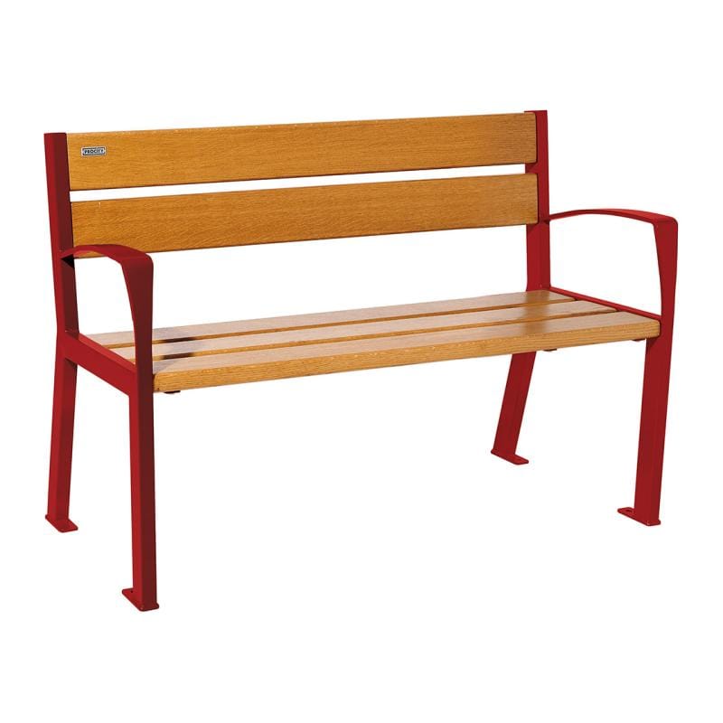 Cityscape Direct Silaos Seat (Steel and Wood) - 1200mm wide Armrests / 5 Slats (Light Oak) / Burgundy (RAL 3004)