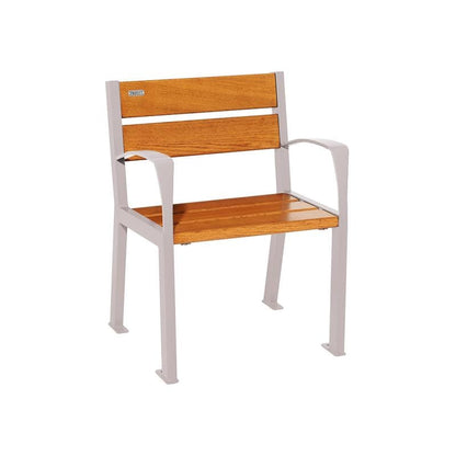 Cityscape Direct Silaos Chair (Steel and Wood) - 600mm wide Armrests / 5 Slats (Light Oak) / Light Grey (RAL 7044)