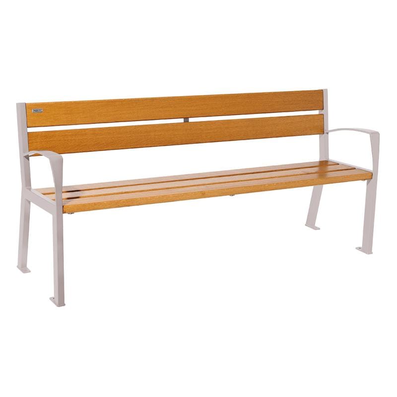 Cityscape Direct Silaos Seat (Steel and Wood) - 1800mm wide Armrests / 5 Slats (Light Oak) / Light Grey (RAL 7044)