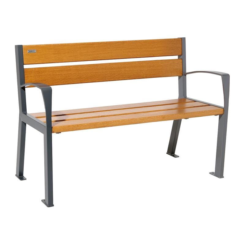 Cityscape Direct Silaos Seat (Steel and Wood) - 1200mm wide Armrests / 5 Slats (Light Oak) / Procity Grey