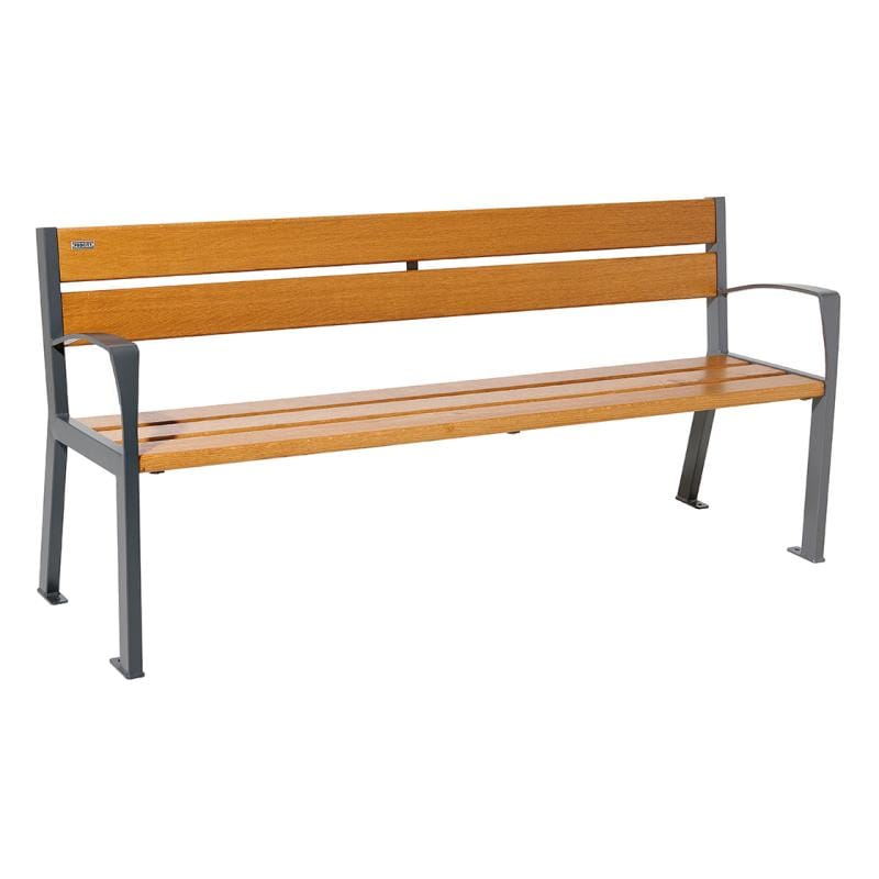 Cityscape Direct Silaos Seat (Steel and Wood) - 1800mm wide Armrests / 5 Slats (Light Oak) / Procity Grey