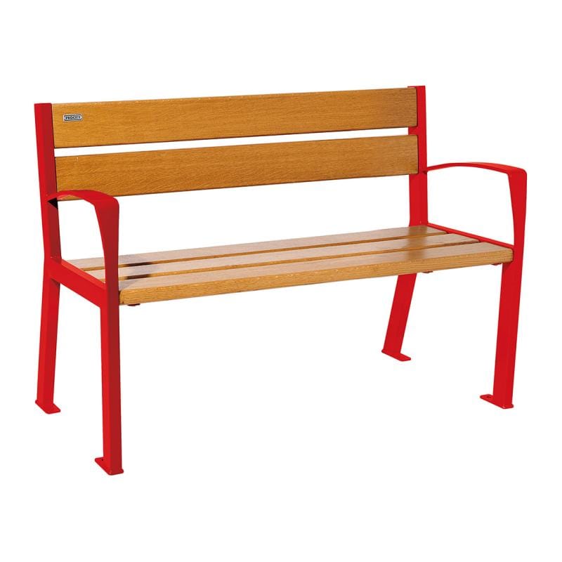 Cityscape Direct Silaos Seat (Steel and Wood) - 1200mm wide Armrests / 5 Slats (Light Oak) / Red (RAL 3020)