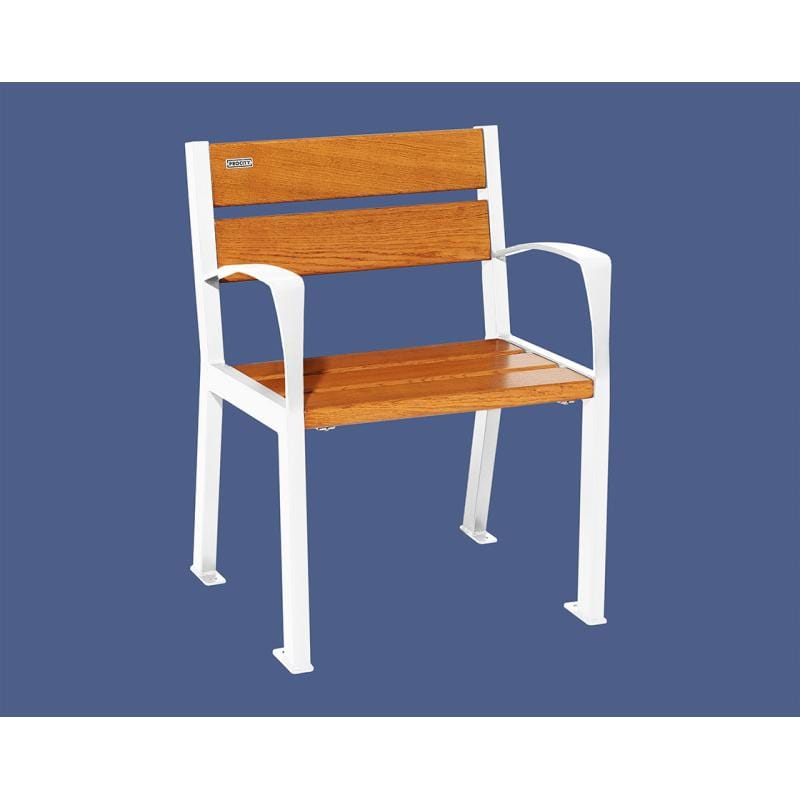Cityscape Direct Silaos Chair (Steel and Wood) - 600mm wide Armrests / 5 Slats (Light Oak) / White (RAL 9010)