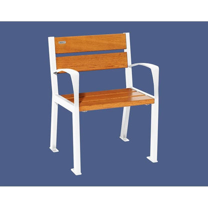 Cityscape Direct Silaos Chair (Steel and Wood) - 600mm wide Armrests / 5 Slats (Light Oak) / White (RAL 9010)