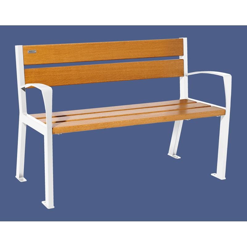 Cityscape Direct Silaos Seat (Steel and Wood) - 1200mm wide Armrests / 5 Slats (Light Oak) / White (RAL 9010)