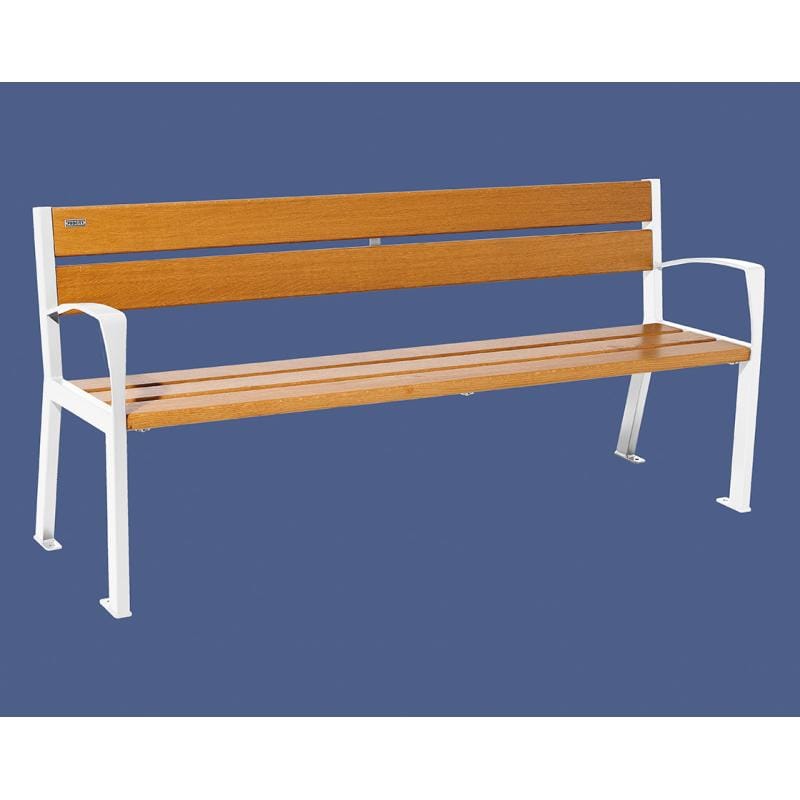 Cityscape Direct Silaos Seat (Steel and Wood) - 1800mm wide Armrests / 5 Slats (Light Oak) / White (RAL 9010)