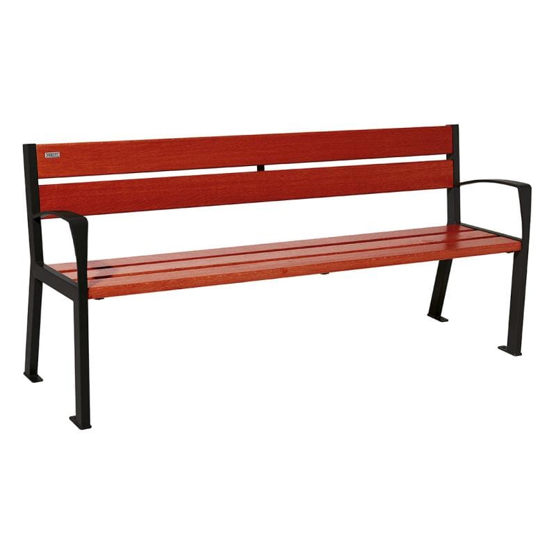 Cityscape Direct Silaos Seat (Steel and Wood) - 1800mm wide Armrests / 5 Slats (Mahogany) / Black RAL 9005)