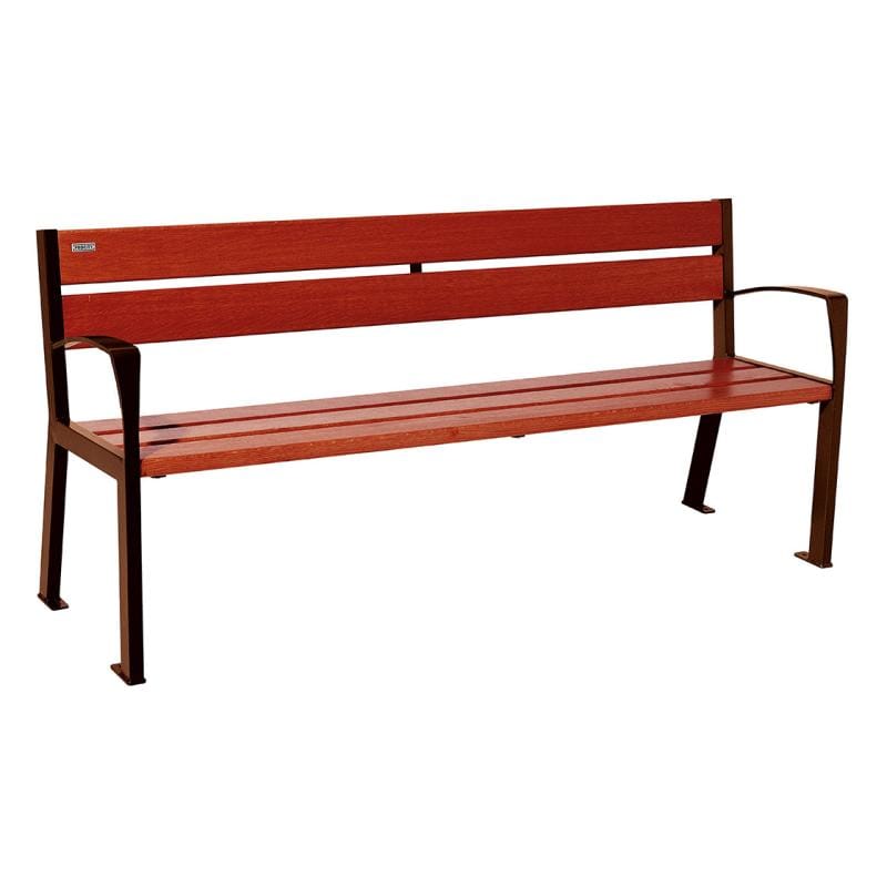 Cityscape Direct Silaos Seat (Steel and Wood) - 1800mm wide Armrests / 5 Slats (Mahogany) / Corten Effect
