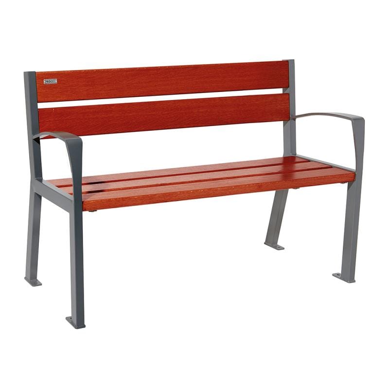 Cityscape Direct Silaos Seat (Steel and Wood) - 1200mm wide Armrests / 5 Slats (Mahogany) / Procity Grey