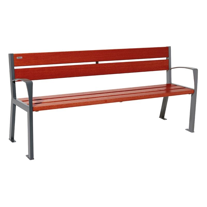 Cityscape Direct Silaos Seat (Steel and Wood) - 1800mm wide Armrests / 5 Slats (Mahogany) / Procity Grey