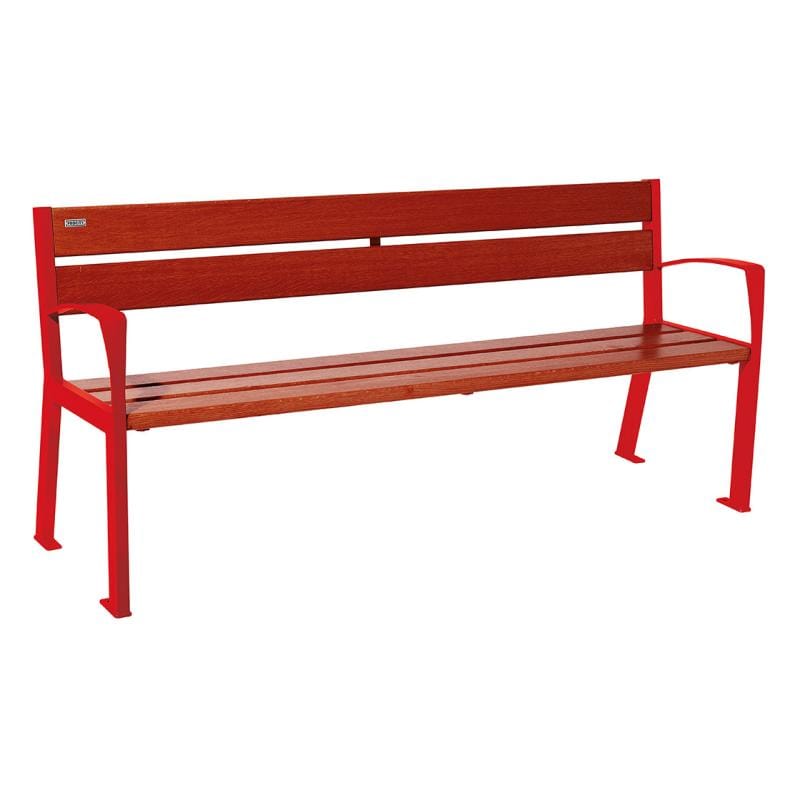 Cityscape Direct Silaos Seat (Steel and Wood) - 1800mm wide Armrests / 5 Slats (Mahogany) / Red (RAL 3020)