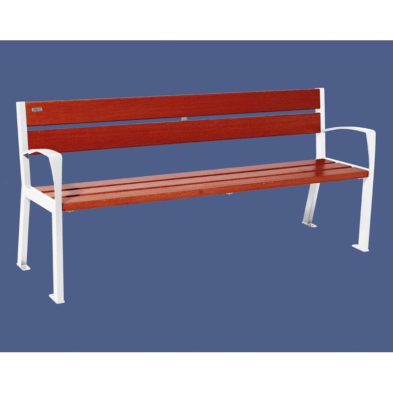Cityscape Direct Silaos Seat (Steel and Wood) - 1800mm wide Armrests / 5 Slats (Mahogany) / White (RAL 9010)