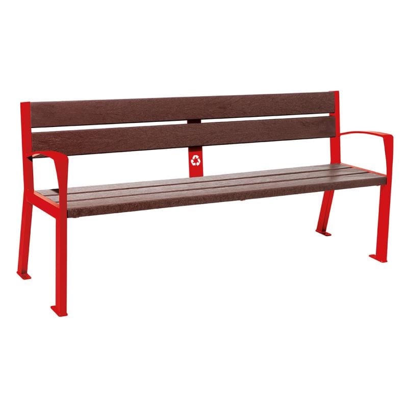Cityscape Direct Silaos Seat (Steel and Recycled Plastic) - 1800mm wide Armrests / 5 Slats / Red (RAL 3020)