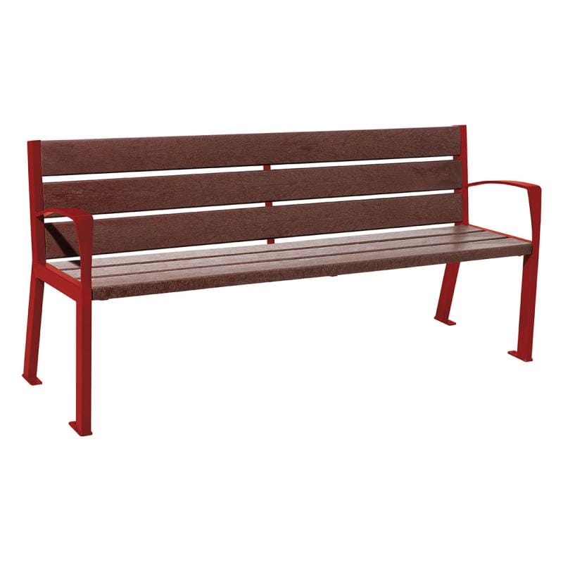 Cityscape Direct Silaos Seat (Steel and Recycled Plastic) - 1800mm wide Armrests / 6 Slats / Burgundy (RAL 3004)