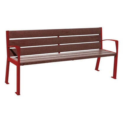 Cityscape Direct Silaos Seat (Steel and Recycled Plastic) - 1800mm wide Armrests / 6 Slats / Burgundy (RAL 3004)