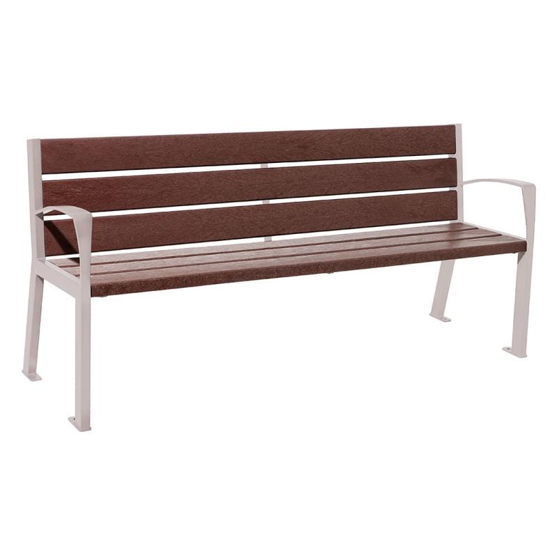 Cityscape Direct Silaos Seat (Steel and Recycled Plastic) - 1800mm wide Armrests / 6 Slats / Light Grey (RAL 7044)