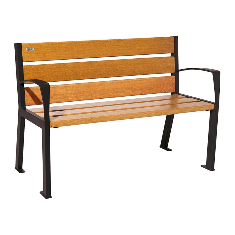 Cityscape Direct Silaos Seat (Steel and Wood) - 1200mm wide Armrests / 6 Slats (Light Oak) / Black RAL 9005)