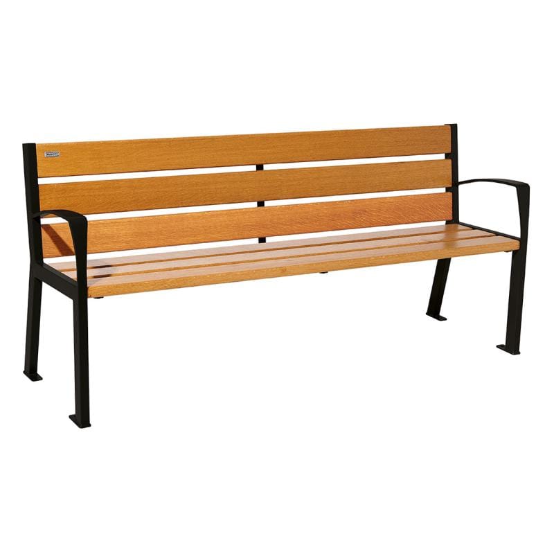 Cityscape Direct Silaos Seat (Steel and Wood) - 1800mm wide Armrests / 6 Slats (Light Oak) / Black RAL 9005)