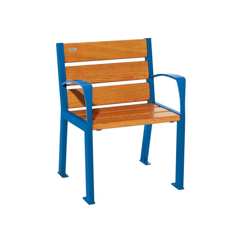 Cityscape Direct Silaos Chair (Steel and Wood) - 600mm wide Armrests / 6 Slats (Light Oak) / Blue (RAL 5010)