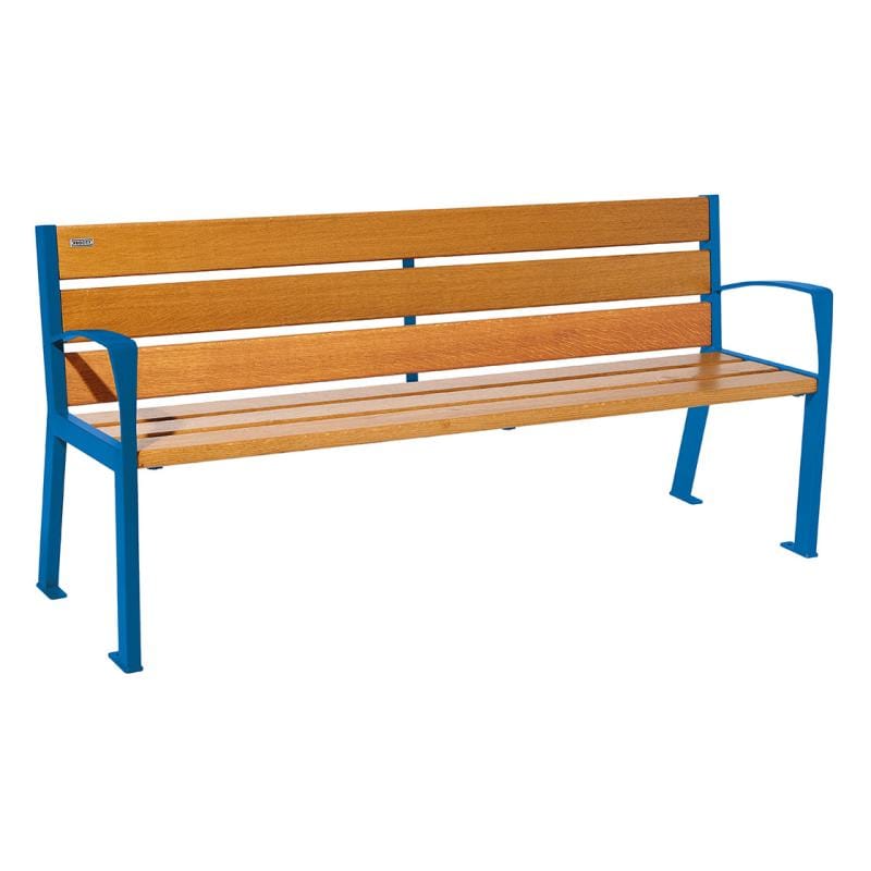 Cityscape Direct Silaos Seat (Steel and Wood) - 1800mm wide Armrests / 6 Slats (Light Oak) / Blue (RAL 5010)