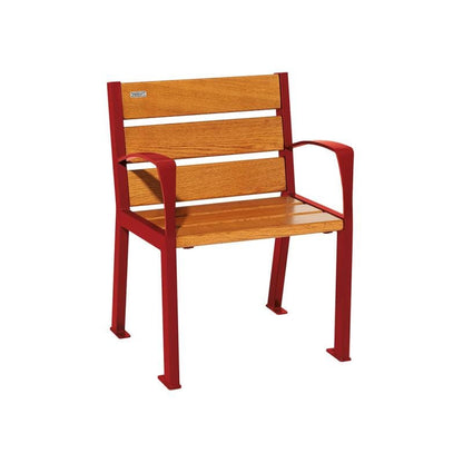 Cityscape Direct Silaos Chair (Steel and Wood) - 600mm wide Armrests / 6 Slats (Light Oak) / Burgundy (RAL 3004)