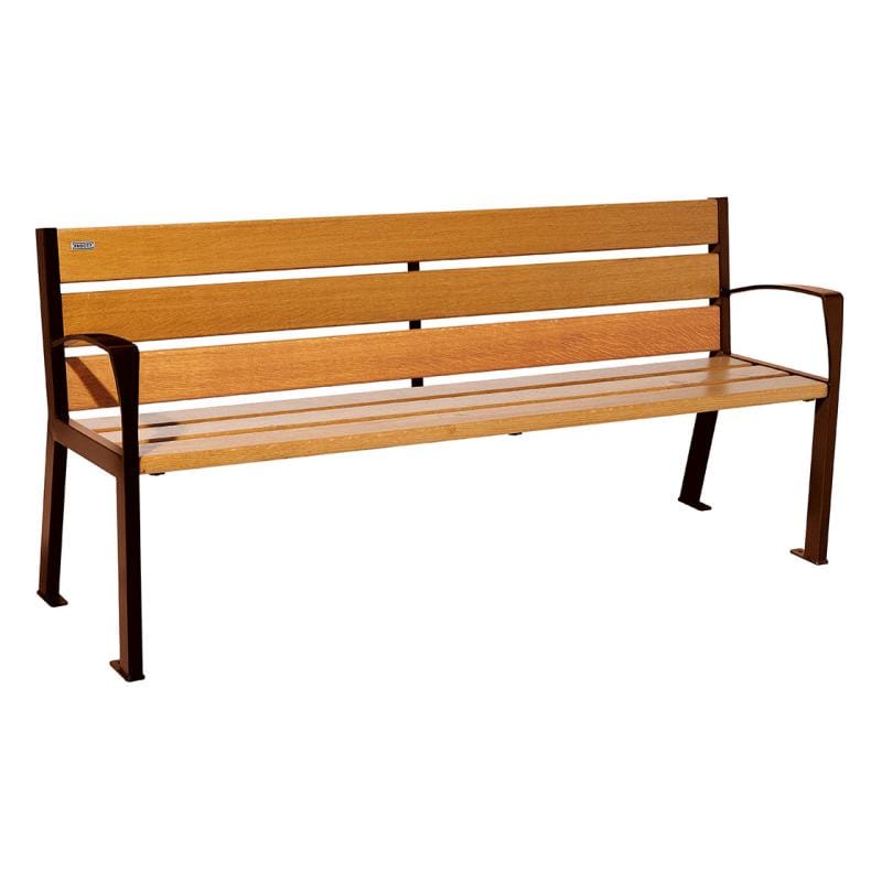 Cityscape Direct Silaos Seat (Steel and Wood) - 1800mm wide Armrests / 6 Slats (Light Oak) / Corten Effect