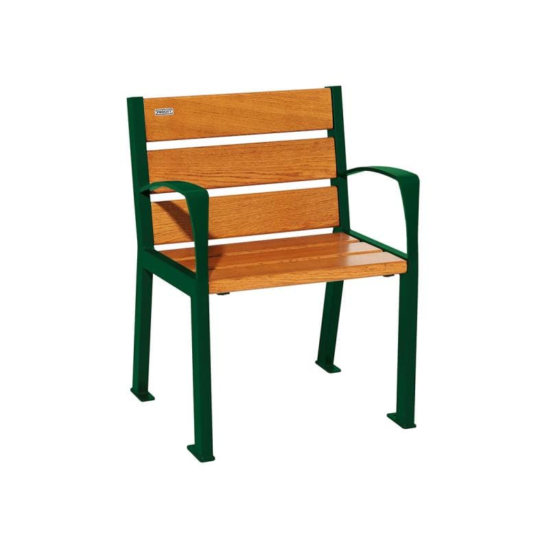 Cityscape Direct Silaos Chair (Steel and Wood) - 600mm wide Armrests / 6 Slats (Light Oak) / Green (RAL 6005)