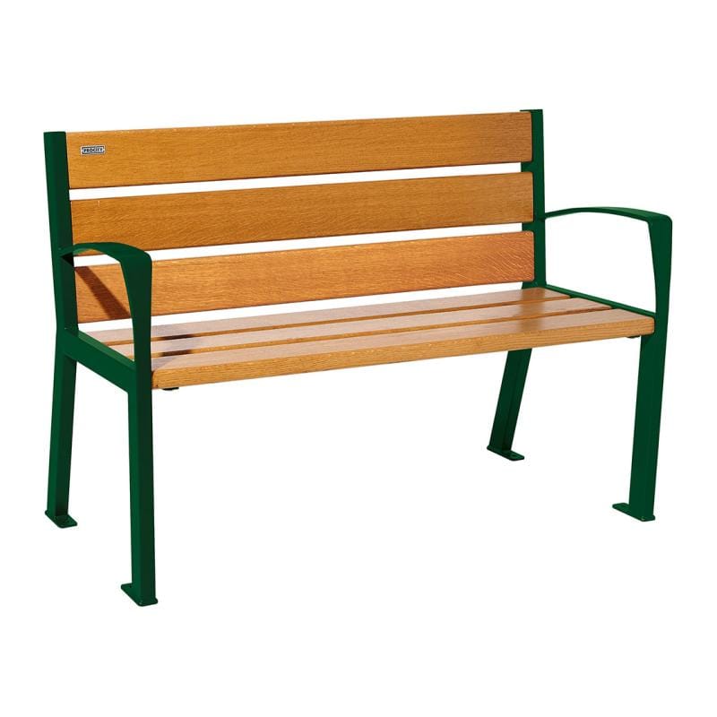 Cityscape Direct Silaos Seat (Steel and Wood) - 1200mm wide Armrests / 6 Slats (Light Oak) / Green (RAL 6005)