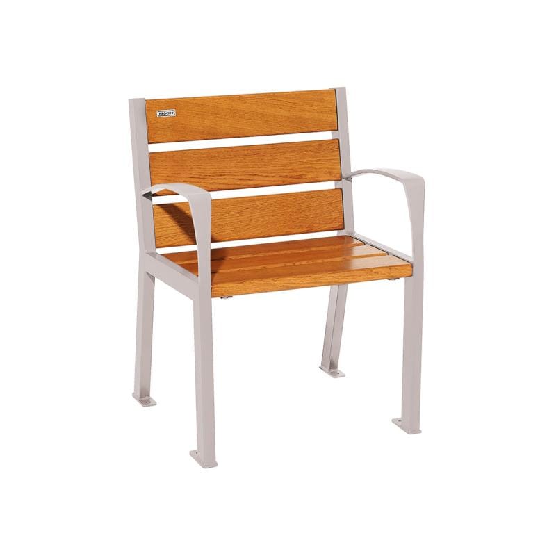 Cityscape Direct Silaos Chair (Steel and Wood) - 600mm wide Armrests / 6 Slats (Light Oak) / Light Grey (RAL 7044)