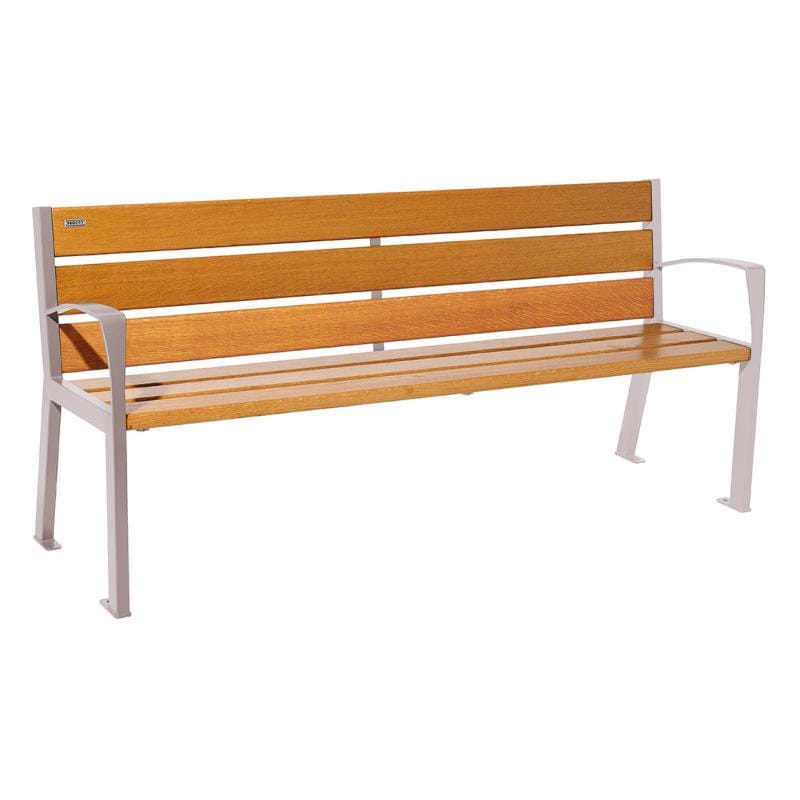 Cityscape Direct Silaos Seat (Steel and Wood) - 1800mm wide Armrests / 6 Slats (Light Oak) / Light Grey (RAL 7044)