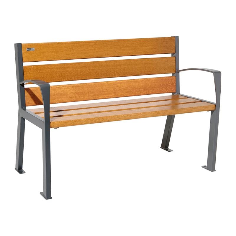 Cityscape Direct Silaos Seat (Steel and Wood) - 1200mm wide Armrests / 6 Slats (Light Oak) / Procity Grey