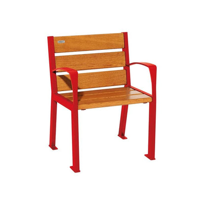 Cityscape Direct Silaos Chair (Steel and Wood) - 600mm wide Armrests / 6 Slats (Light Oak) / Red (RAL 3020)