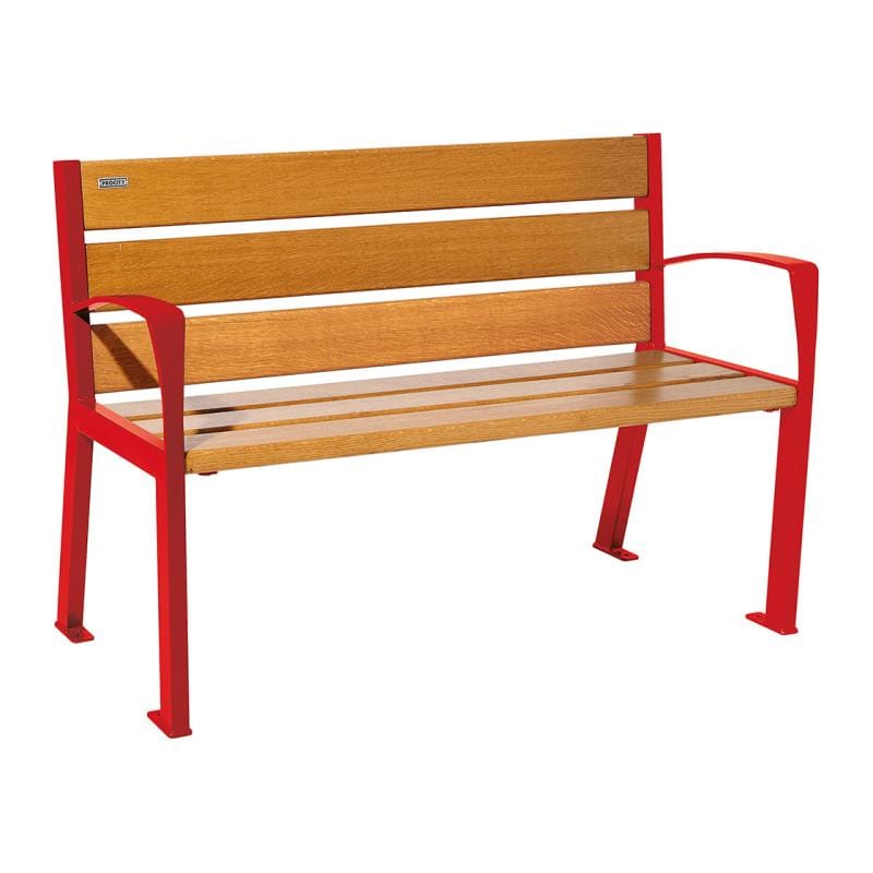 Cityscape Direct Silaos Seat (Steel and Wood) - 1200mm wide Armrests / 6 Slats (Light Oak) / Red (RAL 3020)