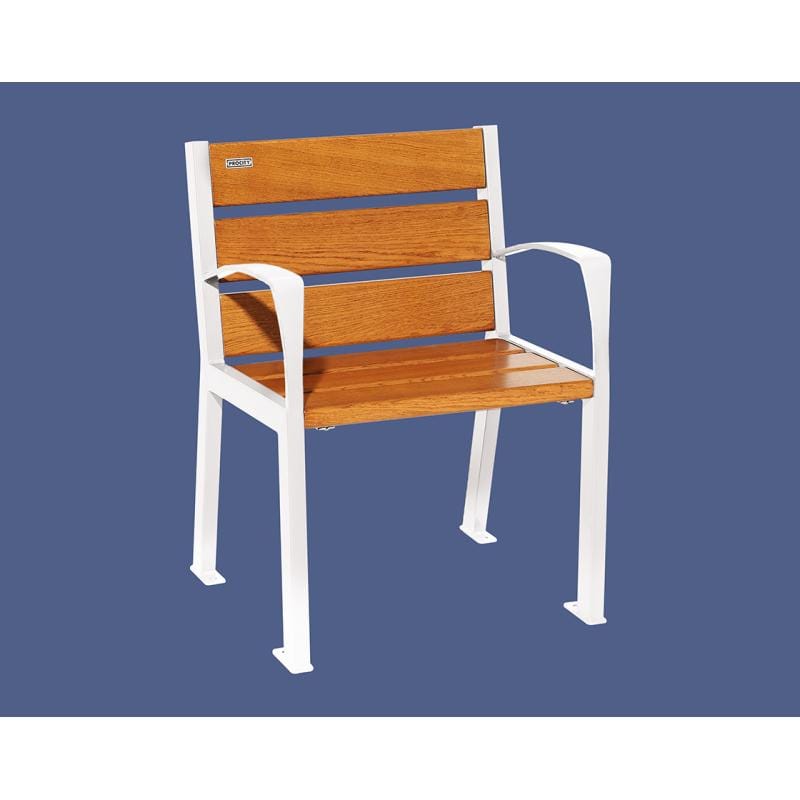 Cityscape Direct Silaos Chair (Steel and Wood) - 600mm wide Armrests / 6 Slats (Light Oak) / White (RAL 9010)