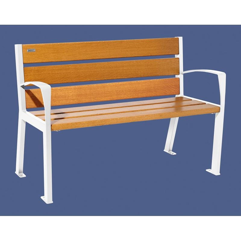 Cityscape Direct Silaos Seat (Steel and Wood) - 1200mm wide Armrests / 6 Slats (Light Oak) / White (RAL 9010)