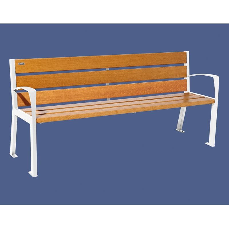 Cityscape Direct Silaos Seat (Steel and Wood) - 1800mm wide Armrests / 6 Slats (Light Oak) / White (RAL 9010)