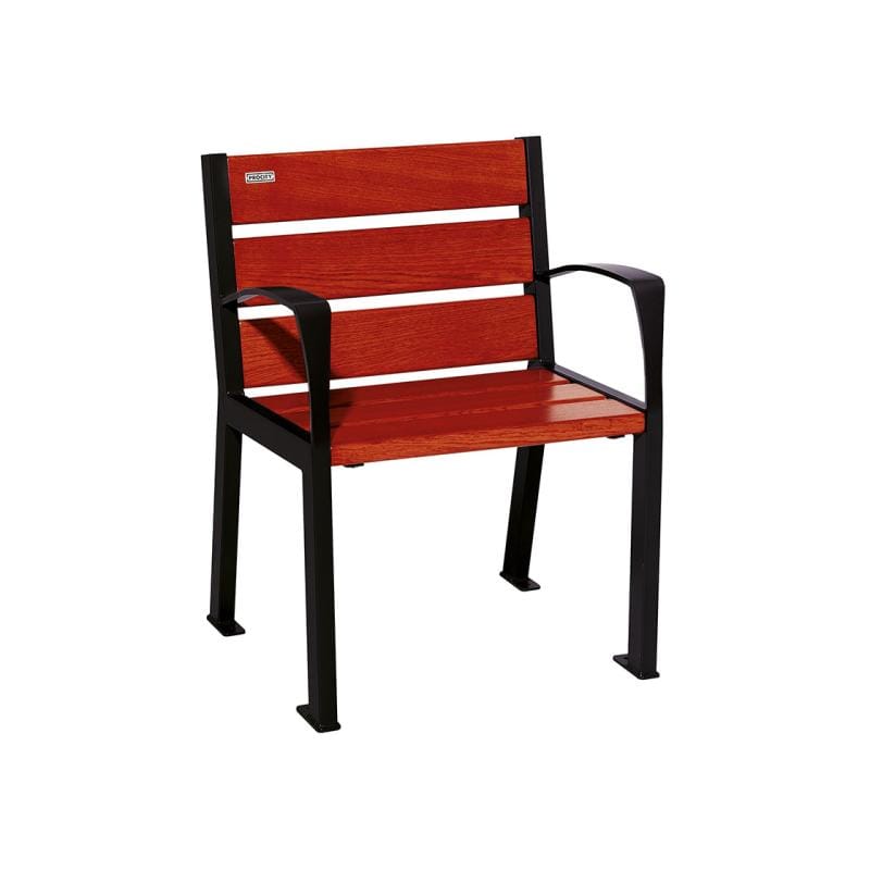 Cityscape Direct Silaos Chair (Steel and Wood) - 600mm wide Armrests / 6 Slats (Mahogany) / Black RAL 9005)