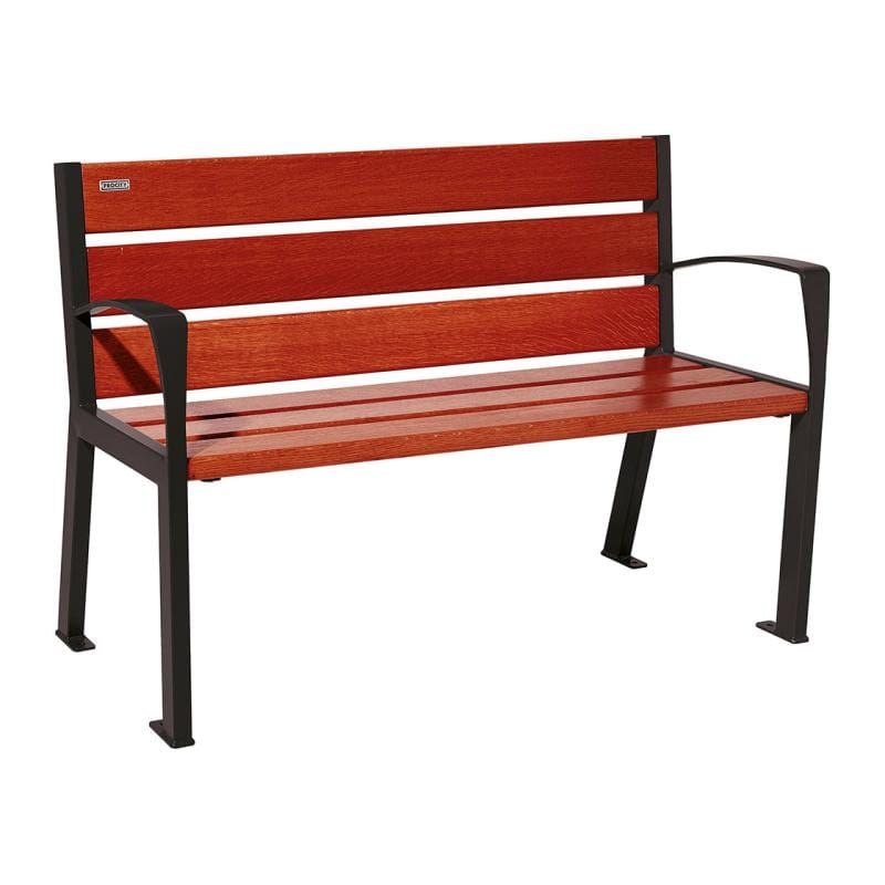 Cityscape Direct Silaos Seat (Steel and Wood) - 1200mm wide Armrests / 6 Slats (Mahogany) / Black RAL 9005)