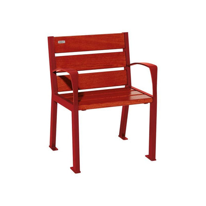 Cityscape Direct Silaos Chair (Steel and Wood) - 600mm wide Armrests / 6 Slats (Mahogany) / Burgundy (RAL 3004)
