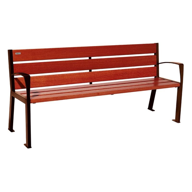 Cityscape Direct Silaos Seat (Steel and Wood) - 1800mm wide Armrests / 6 Slats (Mahogany) / Corten Effect