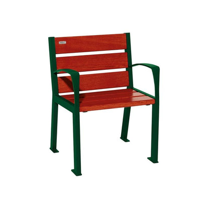 Cityscape Direct Silaos Chair (Steel and Wood) - 600mm wide Armrests / 6 Slats (Mahogany) / Green (RAL 6005)