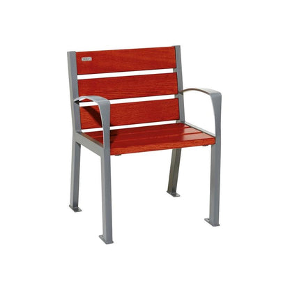 Cityscape Direct Silaos Chair (Steel and Wood) - 600mm wide Armrests / 6 Slats (Mahogany) / Procity Grey