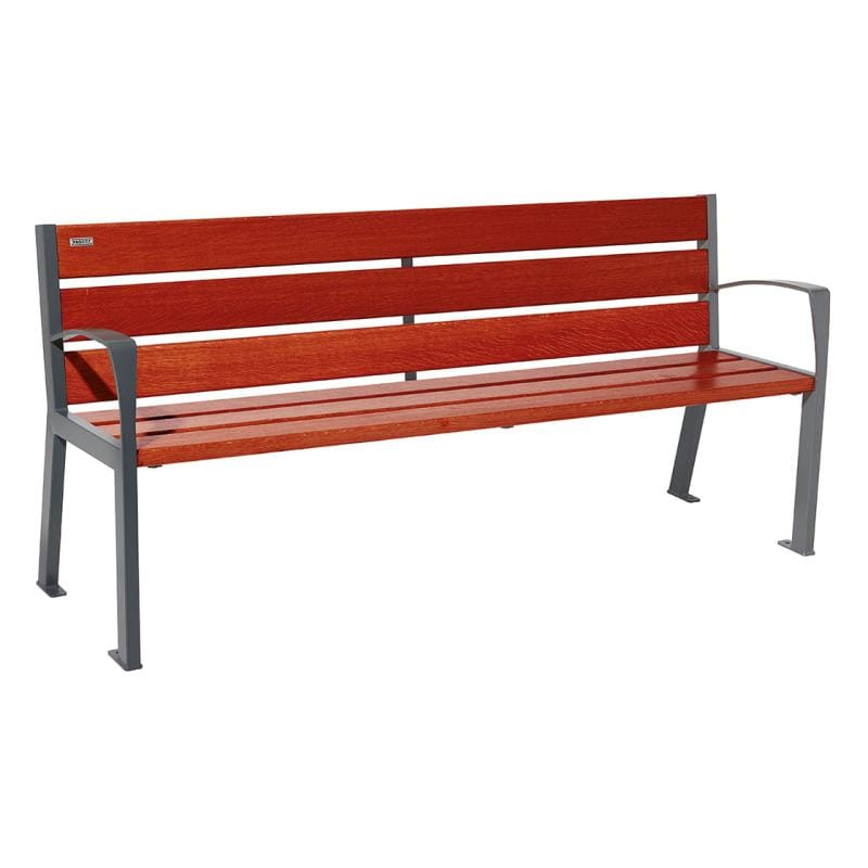 Cityscape Direct Silaos Seat (Steel and Wood) - 1800mm wide Armrests / 6 Slats (Mahogany) / Procity Grey