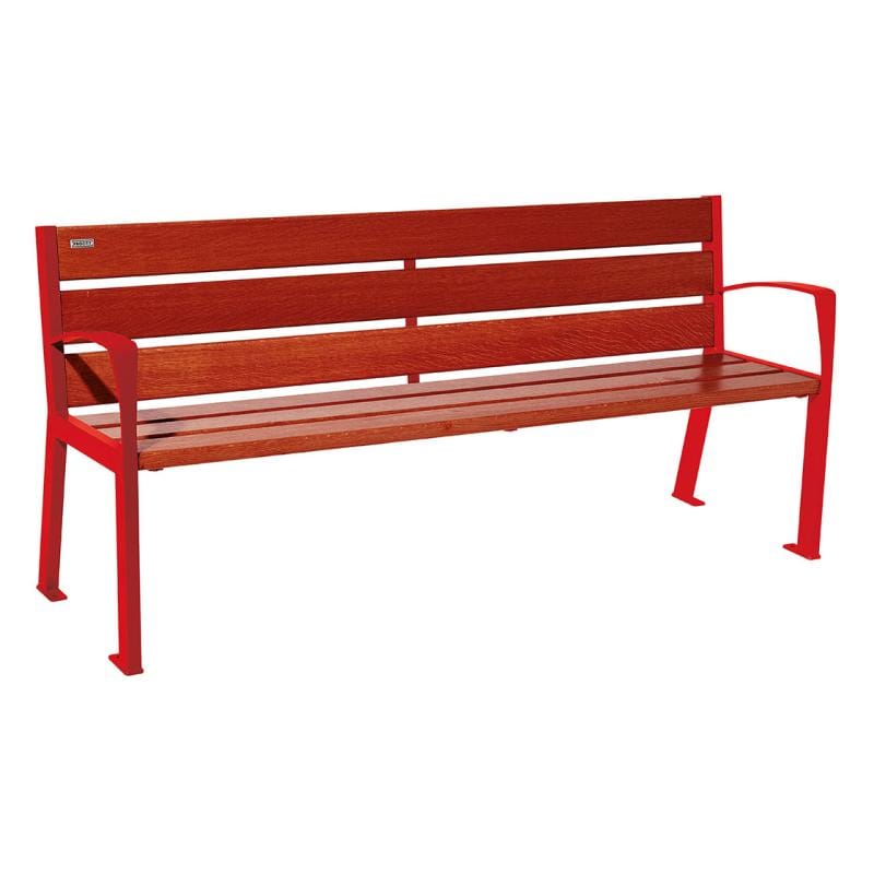 Cityscape Direct Silaos Seat (Steel and Wood) - 1800mm wide Armrests / 6 Slats (Mahogany) / Red (RAL 3020)