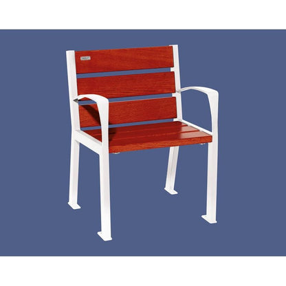 Cityscape Direct Silaos Chair (Steel and Wood) - 600mm wide Armrests / 6 Slats (Mahogany) / White (RAL 9010)