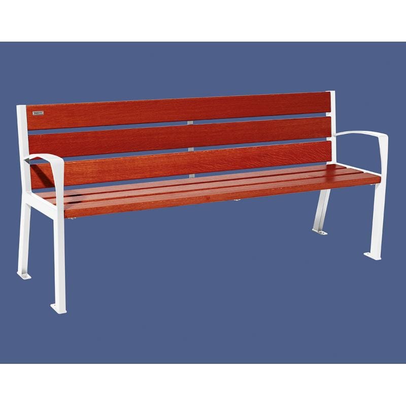 Cityscape Direct Silaos Seat (Steel and Wood) - 1800mm wide Armrests / 6 Slats (Mahogany) / White (RAL 9010)