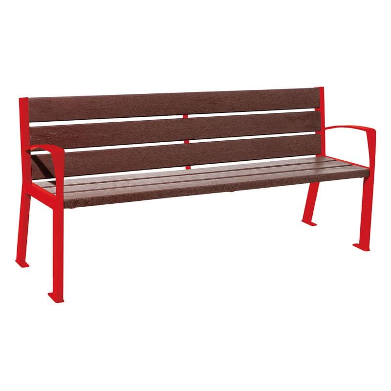 Cityscape Direct Silaos Seat (Steel and Recycled Plastic) - 1800mm wide Armrests / 6 Slats / Red (RAL 3020)