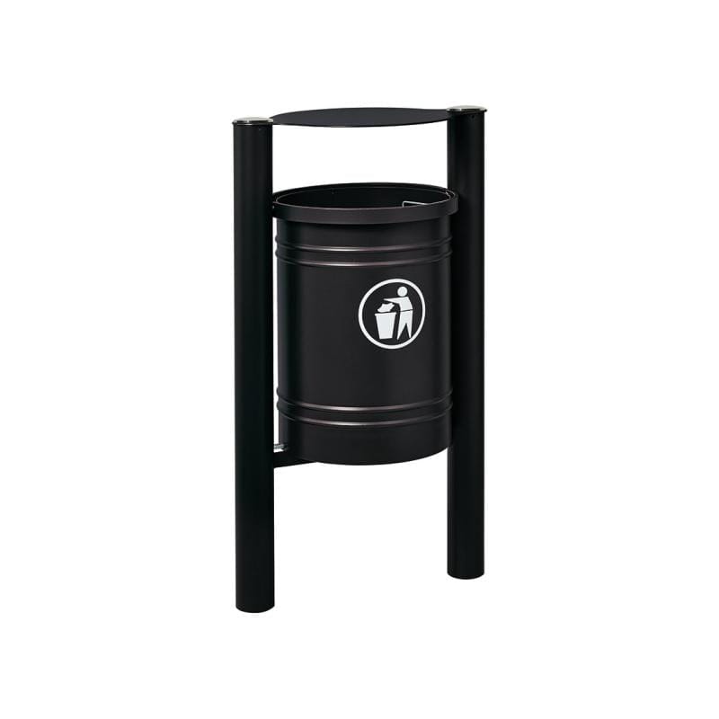 Cityscape Direct Province Litter Bin Black (RAL 9005) / Brushed Steel